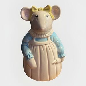 Vintage Miss Mouse Cookie Jar Blue Dress Apron Rolling Pin **AS IS**